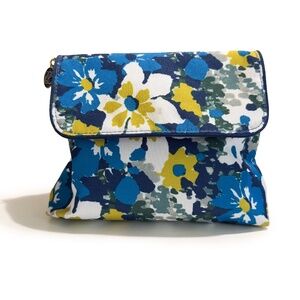 NEW ESTEE LAUDER Vtg Blue Yellow White Flowers Zipper Travel Makeup Cosmetic Bag